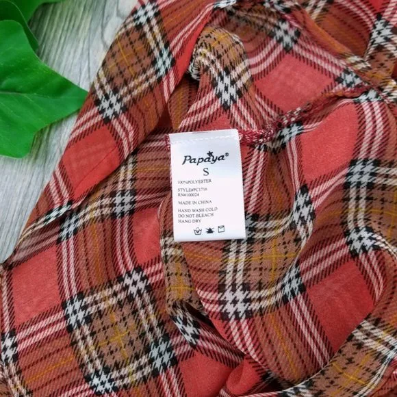 Papaya Plaid Strapless Peplum Top - Picture 8 of 8